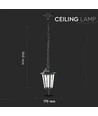 E27 loftlampe, mat sort - IP44, aluminium og glas, max 60W, 17x17x84cm, uden lyskilde