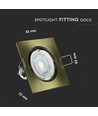 GU10 inbouwspot, vierkant - Goud, gat: Ø7,4 cm, afm: 8,2 x 8,2 cm, zonder lichtbron