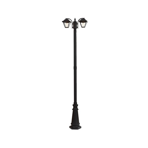 2-kops tuinlamp voor E27, 230cm - IP44, zwart, aluminium, zonder lichtbron
