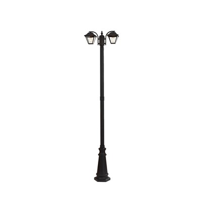 Lampadaire de jardin 2 têtes pour E27, 230cm - IP44, noir, aluminium, sans source lumineuse
