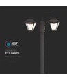 Lampadaire de jardin 2 têtes pour E27, 230cm - IP44, noir, aluminium, sans source lumineuse