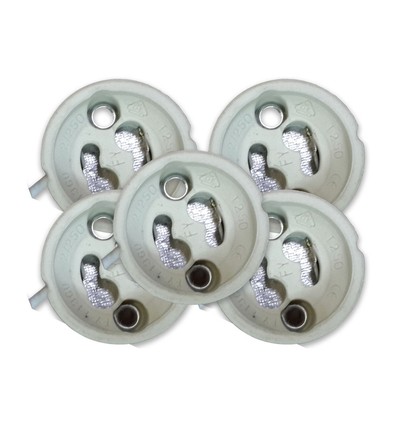 5 st. GU10 sockel i keramik - Inkl. 15cm silikonkabel, 2A