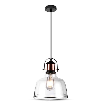 Vintage hanglamp van transparant glas, E27 fitting - Zwarte basis, max 60W, Ø79,1cm, zonder lichtbron