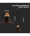 Ø26cm pendel i aluminium med trætop - E27 fatning, max 60W, sort, uden lyskilde