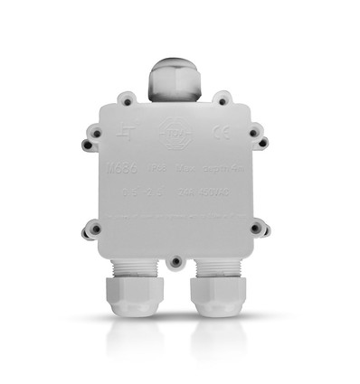 Boîte de dérivation étanche 3 voies, blanc - IP68, 450V, 24A, résistant aux UV, extérieur