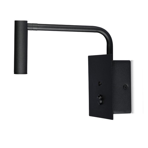 Applique murale LED 3W lit/hôtel avec USB et interrupteur - Noir, 3000K, COB CREE chip, 12x12 cm