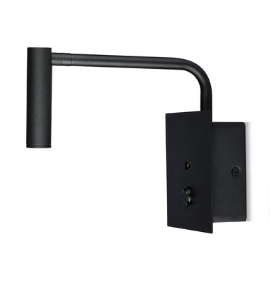 Applique murale LED 3W lit/hôtel avec USB et interrupteur - Noir, 3000K, COB CREE chip, 12x12 cm