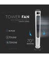 Ventilateur colonne LED 55W, 116cm - Avec télécommande, affichage de température, 3 vitesses, blanc/noir