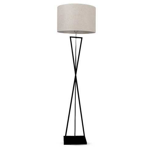 Designer gulvlampe E27 - rund elfenbensfarget lampeskjerm, sort metallfot