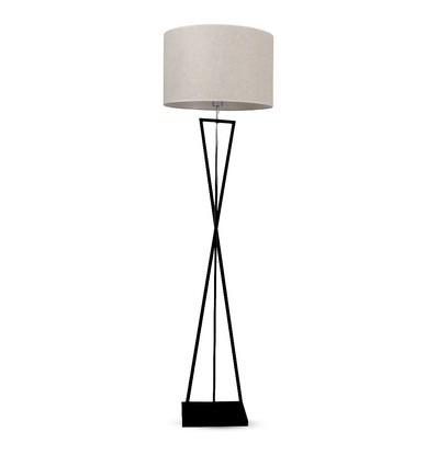 Designer vloerlamp E27 - ronde ivoorkleurige lampenkap, zwarte metalen voet
