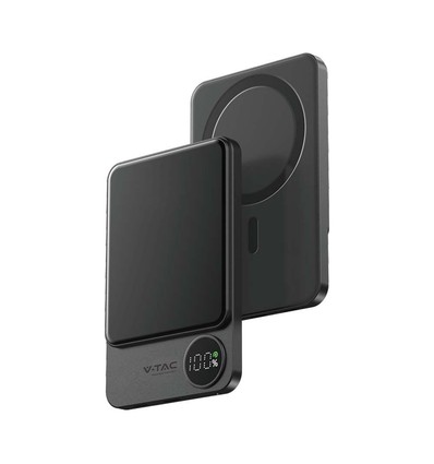 5000mAh MagSafe ultra-dunne powerbank aluminium, 20W - Space Grey, draadloos snelladen, digitaal display, USB-C in/uitgang
