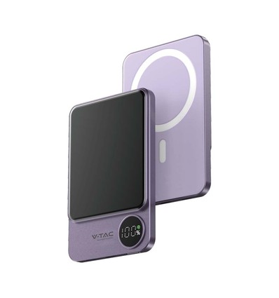 5000mAh ultra-tynd MagSafe powerbank, 20W - Aluminium, lilla, trådløs hurtigopladning