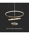 Suspension LED 32W, 3 anneaux - Or, Ø60+40+20cm, 3880lm, 3000K, plafonnier décoratif
