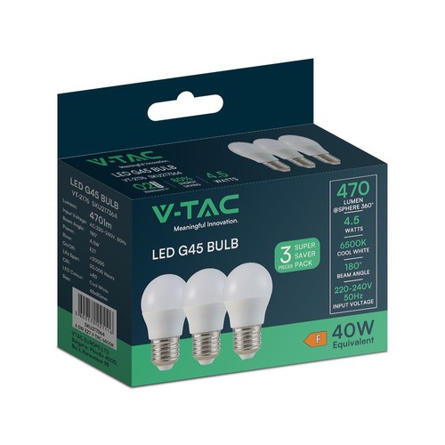 3 st. E27 4,5W LED klotlampor - G45, 4000K, vitt glas, 3-pack