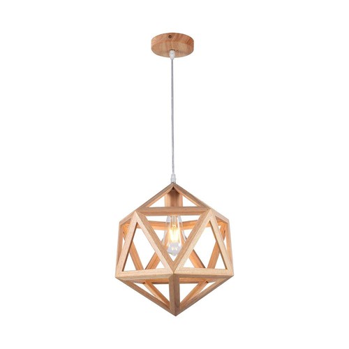 Ø30cm Designer pendelophanging in houtlook - E27 fitting, geometrisch design, max. 60W, zonder lichtbron