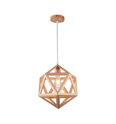 Ø30cm Designer pendelophanging in houtlook - E27 fitting, geometrisch design, max. 60W, zonder lichtbron