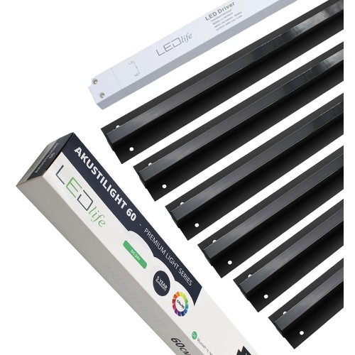 Sort Troldtekt LED Skinnesæt 6x60 cm - Planforsænket, Akustilight inkl. ledninger og driver