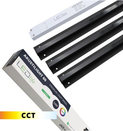 Sort Troldtekt CCT LED Skinnesett 3x60 cm - Planforsenket, Akustilight inkl. ledninger og driver