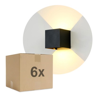 Lot de 6 appliques 6W CUBIC PRO - IP65, noir, repiquable, ajustable, carré, haut/bas, intérieur/extérieur, source incluse