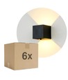 6 stk. 6W CUBIC PRO væglampe - IP65, sort, sløjfbar, justerbar, firkantet, op/ned, inde / ude, inkl. lyskilde