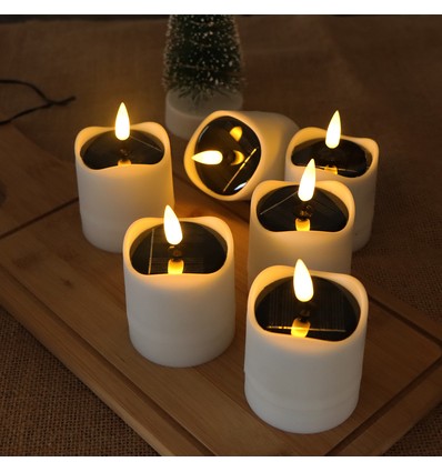 Pack de 6 bougies solaires LED - Ø5cm, 8cm de haut, IP44 extérieur