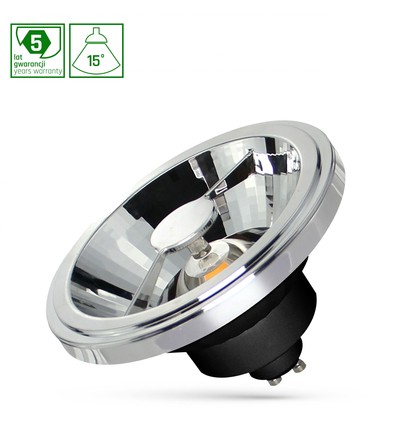 12W AR111 GU10 LED pære - 15°, 860lm, 4000K, sort, 5 års garanti