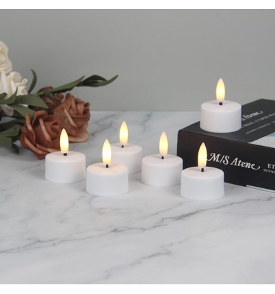 6-pakning hvite LED-telys inkl. ladebase - Inkl. fjernkontroll, timer