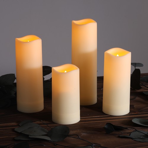 Lot de 4 bougies LED d'extérieur, télécommande, Ø5,5cm - Timer, étanche