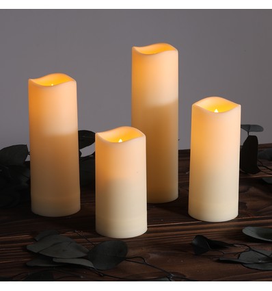 Lot de 4 bougies LED d'extérieur, télécommande, Ø5,5cm - Timer, étanche