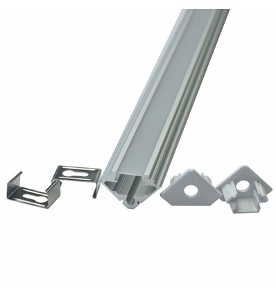 2000 mm VT-7104 monteringssats - med diffusor för LED-list hörn, silver, 2-pack