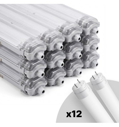 Pack 12 Réglettes LED T8 Limea - Incl. 24 tubes LED 24W 150cm, IP65 étanche