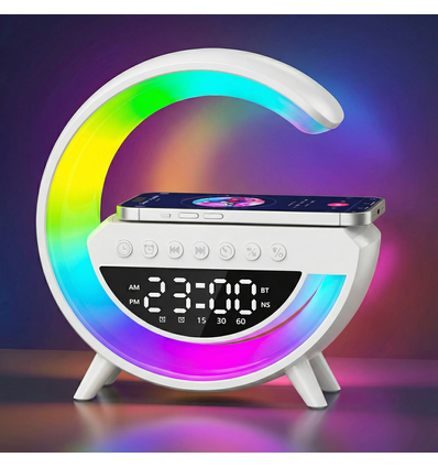 Lampe RGBIC en forme de G - Chargeur sans fil, 24x23cm, Blanc, Bluetooth, USB 5V