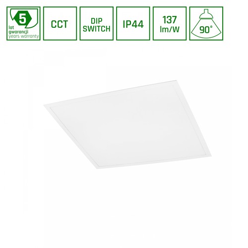 600x600 Algine Panel 26W/36W/46W - CCT 230V 90° IP44 UGR19 34mm hvit 5 års garanti