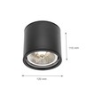 Plafonnier AR111, GU10 - IP65, noir, aluminium, en saillie, sans source lumineuse