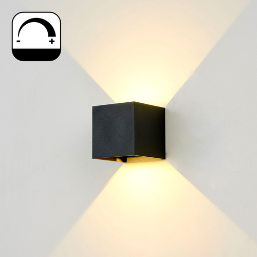 6W Lampe murale CUBIC PRO dimmable - IP65, noir, raccordable, réglable, carré, haut/bas, intérieur/extérieur, incl. lumineuse