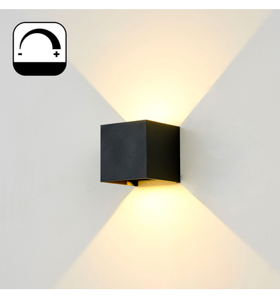 6W Lampe murale CUBIC PRO dimmable - IP65, noir, raccordable, réglable, carré, haut/bas, intérieur/extérieur, incl. lumineuse