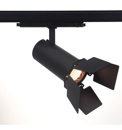 30W 3-faset DALI dimbar RA90 skinnespot - Sort, med barndoor/klaffer, bikubegitter