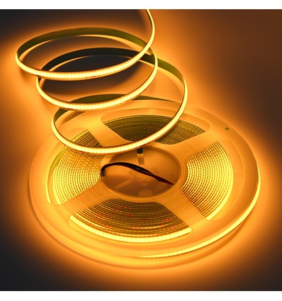 10m 9W/m Gullgul COB-LED-strip - 24V DC, IP20, 320 LED/m