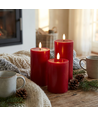 LED stompkaarsen Ø7,5cm, 3 stuks, - Incl. afstandsbediening en timer, 10/12,5/15cm hoog, echte was, bordeauxrood