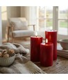 Bougies LED Ø7,5cm, lot de 3 - Avec télécommande et minuterie, hauteur 10/12,5/15cm, véritable cire, rouge bordeaux