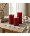 Bougies LED Ø7,5cm, lot de 3 - Avec télécommande et minuterie, hauteur 10/12,5/15cm, véritable cire, rouge bordeaux