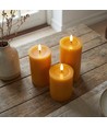 Set van 3 stuks LED-stompkaarsen, bruin - Ø7,5cm, 10/12,5/15cm hoog, werkt met afstandsbediening, timer, echte was