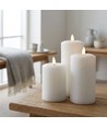 3-pak hvide LED stearinlys, flammeeffekt  - Ø2,2cm, Højde: 24,5cm, kronelys, inkl. fjernb., timer