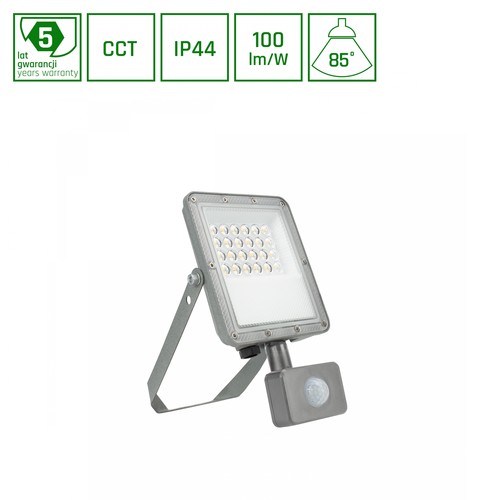 20W NOCTIS MAX CCT breedstraler met sensor - IP44, PIR, 3 lichtkleuren, grijs