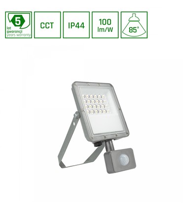 20W NOCTIS MAX CCT breedstraler met sensor - IP44, PIR, 3 lichtkleuren, grijs