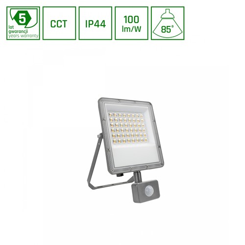 50W NOCTIS MAX CCT breedstraler met sensor - IP44, PIR, 3 lichtkleuren, grijs