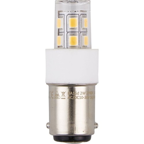 BA15d 2W LED rørpære, 10-30V - 4,7cm, 190lm, klar glas, 2700K