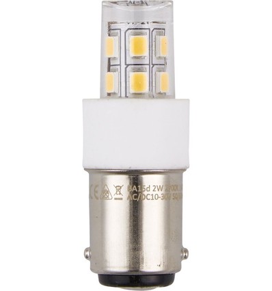 Tube LED BA15d 2W, 10-30V - 4,7cm, 200lm, verre clair, 3000K