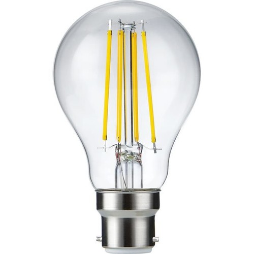 B22d 8W dimbar LED-lampa - A60, filament, klart glas, 2700K