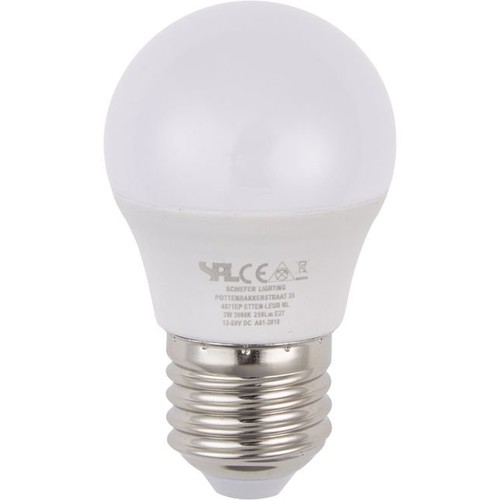 E27 3W LED kronepære, 12-60V - G45, opal glas, 3000K